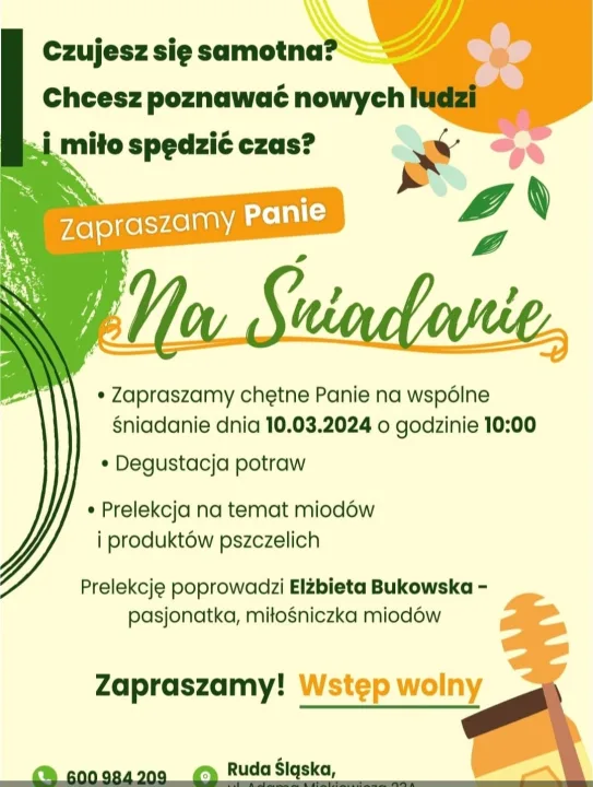 Ulotka: Miody i produkty pszczele, Elżbieta Bukowska, 10 marca 2024